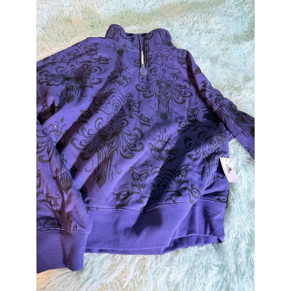 Disney Parks The Haunted Mansion Wallpaper Purple Semi-Cropped Zip Pullover XS
